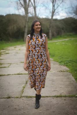 Abstract print sheath dress — 1